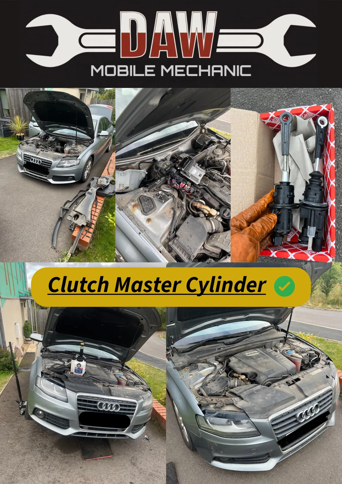 Audi A4 due to leak causing clutch pedal to sink to the floor We have quickly replaced it for a new one,