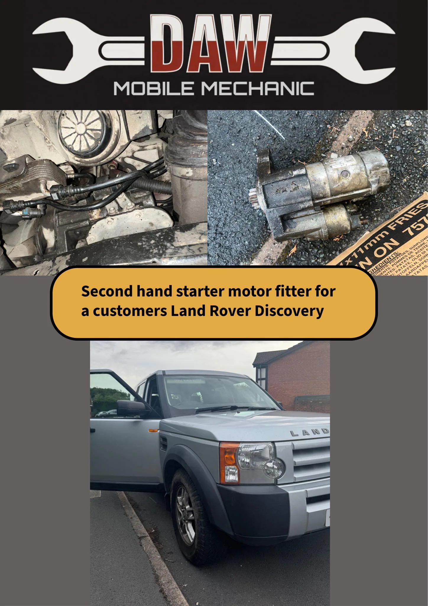 change a starter motor on his Land Rover Discovery due to long cranking time when starting the car