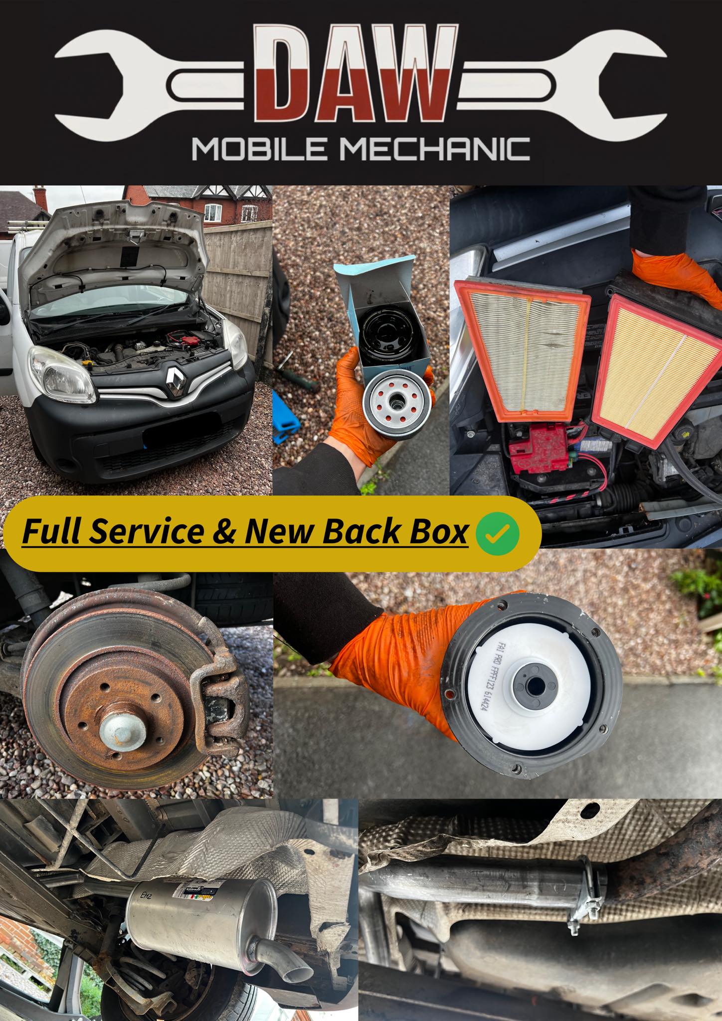 Full service and new exhaust back box on Renault Kangoo