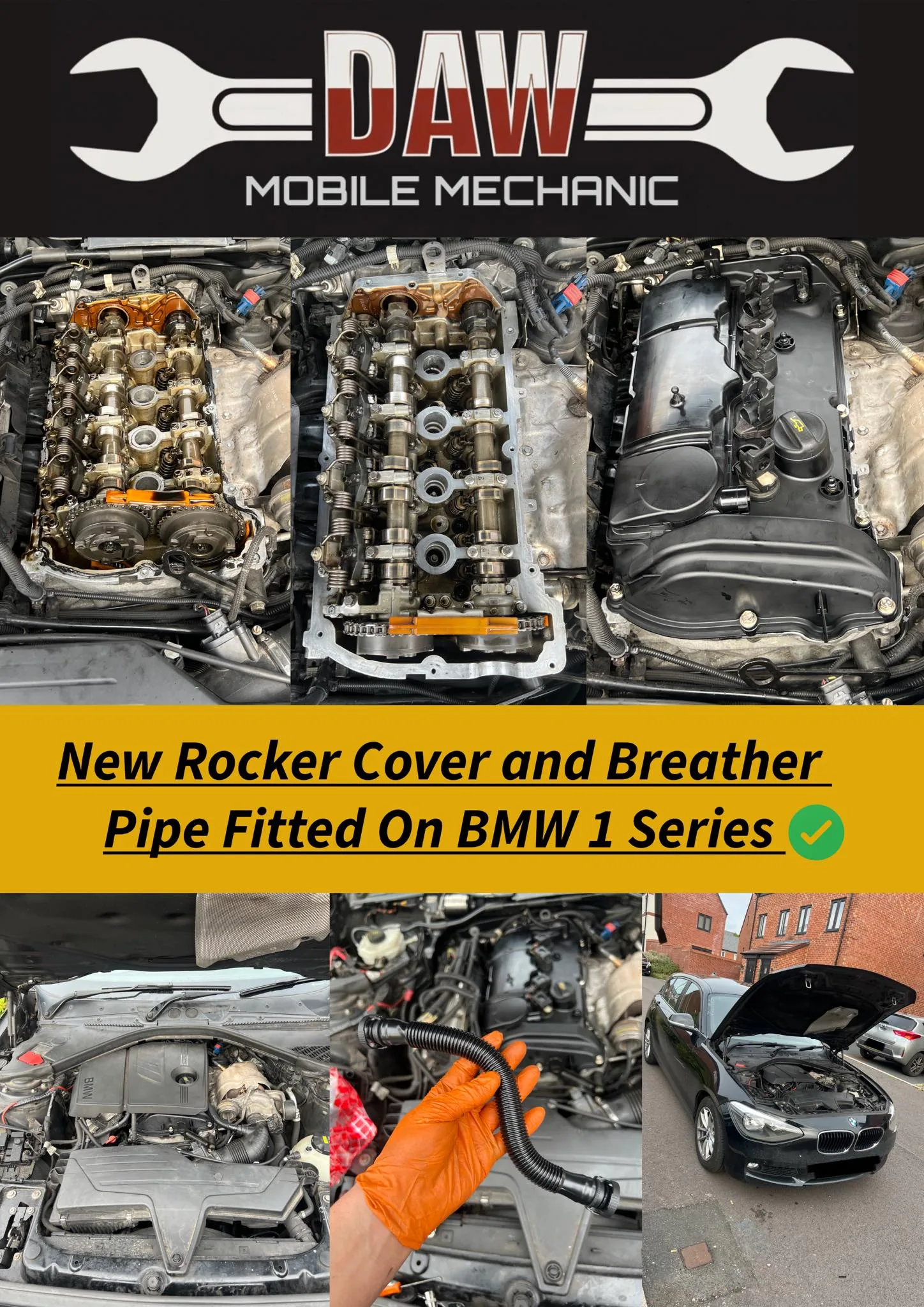 new rocker cover and crankcase breather pipe on BMW 1