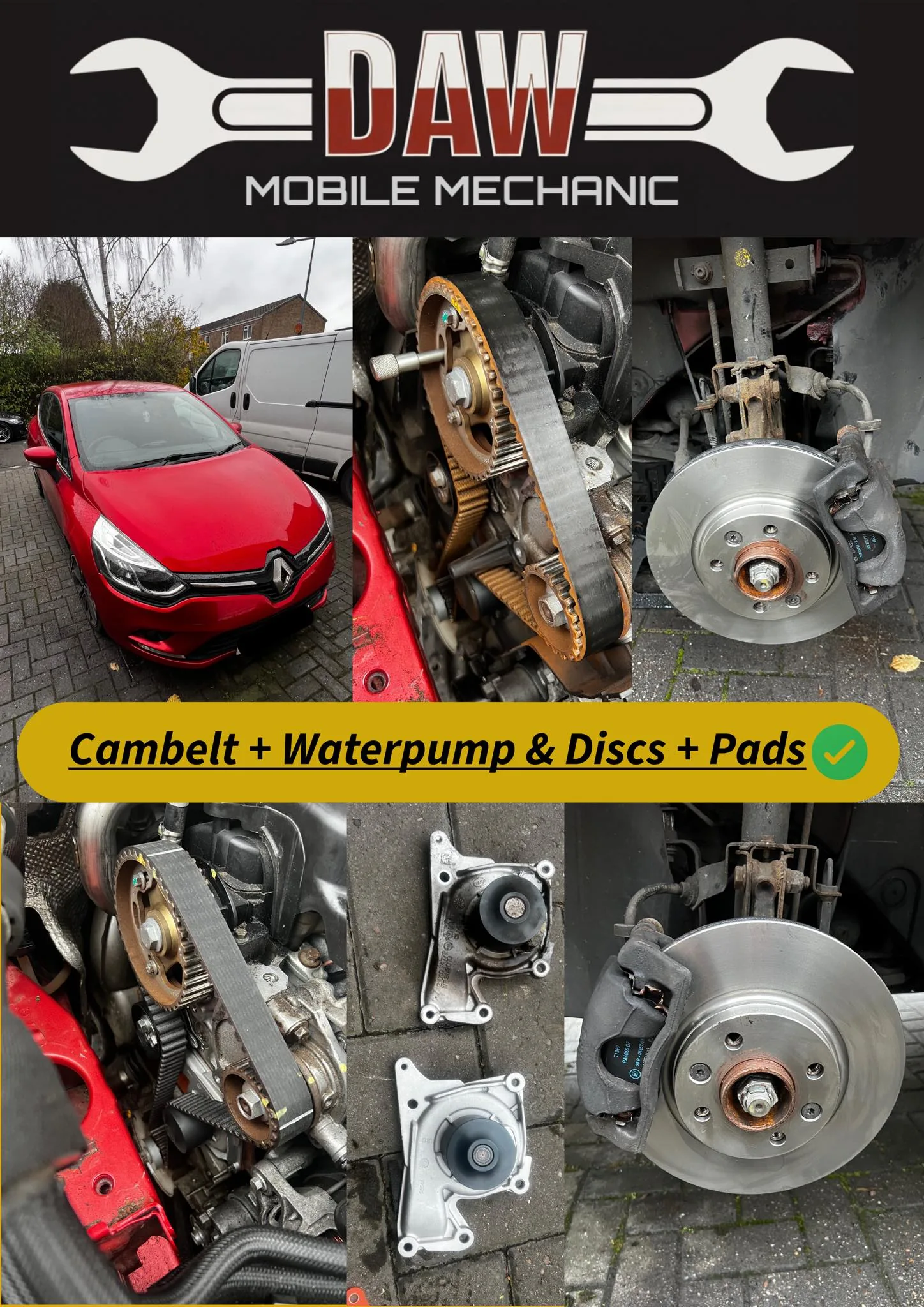 We have fitted new cambelt kit + waterpump & front discs and pads on customers Renault Clio